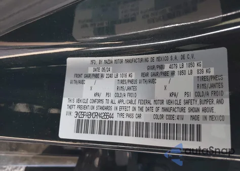 2024 Mazda Mazda3 2.5 S Select Sport from USA, damaged, VIN 3MZBPABM0RM426644